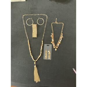 Gold Tone Jewelry Bundle Necklaces Bracelets Earrings Lot